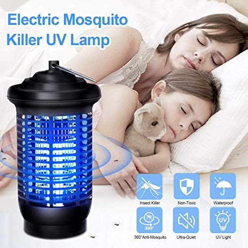 VOKSUN Lámpara Anti Mosquitos, 15W UV Electrico Mata Mosquitos 360° Repelente Zapper de Mosquitos con IPX4 Impermeable, 2000V Trampas para Insectos Mosquito Killer Interior y Exterior