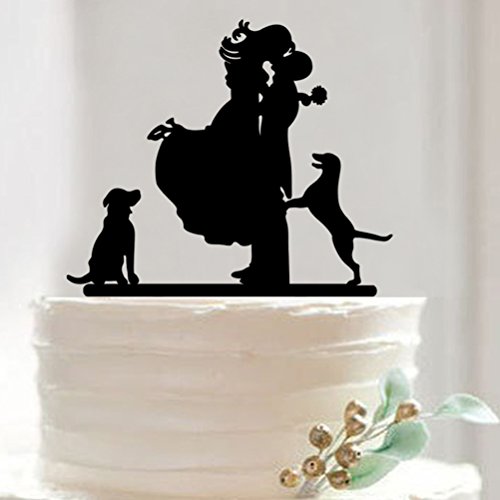 VORCOOL novia y novio con silueta de perros decoración para tarta para boda (negro)