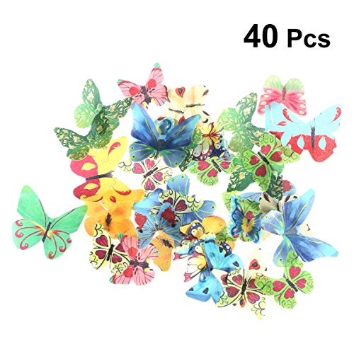 Vosarea Cupcake Toppers, 40pcs Mixed Comestibles Glutinosa Oblea Papel de arroz Pastel de Mariposa Decoraciones para Pasteles Herramientas para Pastel de cumpleaños (Patrón Surtido)