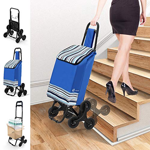 VOUNOT Carro de la Compra Plegables con 6 Ruedas, para Subir Escaleras, Bolsa Impermeable de 35 L, Azul