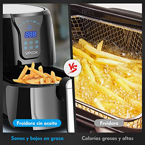 VPCOK Freidora sin Aceite, XL Freidora de Aire Caliente con 6 Programas, Air Fryer con Temperatura y Temporizador Ajustable, Cesta Antiadherente, Libre de BPA