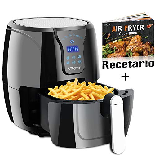 VPCOK Freidora sin Aceite, XL Freidora de Aire Caliente con 6 Programas, Air Fryer con Temperatura y Temporizador Ajustable, Cesta Antiadherente, Libre de BPA