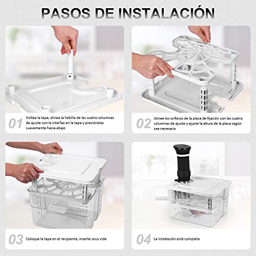 VPCOK Recipiente Sous Vide 7 en 1 Sous Vide Contenedor con Tapa y Estante Personalizados para Adaptarse a la mayoría de Las Sous Vide Roner Cocina, Almacenamiento de Alimentos, Multifunción 12L