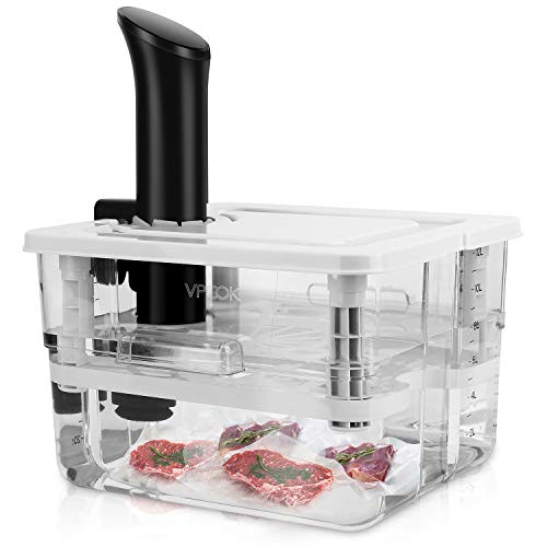 VPCOK Recipiente Sous Vide 7 en 1 Sous Vide Contenedor con Tapa y Estante Personalizados para Adaptarse a la mayoría de Las Sous Vide Roner Cocina, Almacenamiento de Alimentos, Multifunción 12L