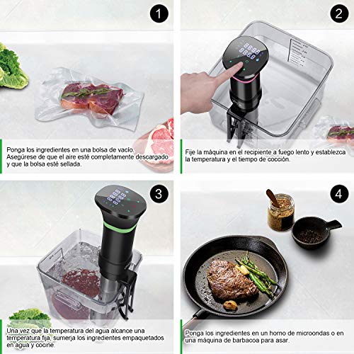 VPCOK Sous Vide Roner Cocina Baja Temperatura, 1000W, Pantalla LCD táctil, Temporizador, Cocinero Circulador, Máquina de Cocción al Vacío de Acero Inoxidable, Recetario