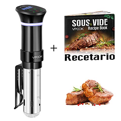 VPCOK Sous Vide Roner Cocina Baja Temperatura, 1000W, Pantalla LCD táctil, Temporizador, Cocinero Circulador, Máquina de Cocción al Vacío de Acero Inoxidable, Recetario