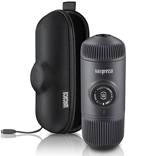 WACACO Nanopresso máquina de café espresso portátil con protectora Nanopresso S-Case adjunto, actualización de la de Minipresso, Cafetera de viaje, Operado manualmente (Negro)