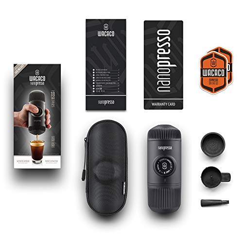 WACACO Nanopresso máquina de café espresso portátil con protectora Nanopresso S-Case adjunto, actualización de la de Minipresso, Cafetera de viaje, Operado manualmente (Negro)