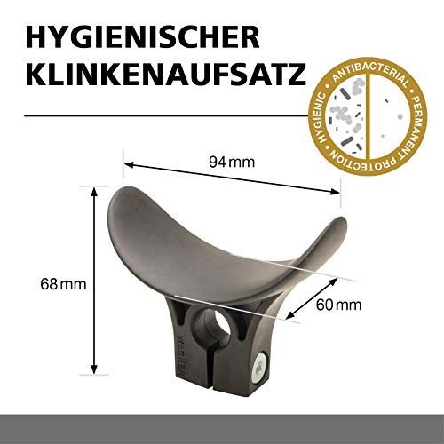Wagner 15224021 - Tope para puerta 3 en 1 (protección contra el 99% de bacterias, fabricado en Alemania, plástico antibacteriano, tecnología médica, sistema de apertura higiénica, 105 x 60 x 85 mm)