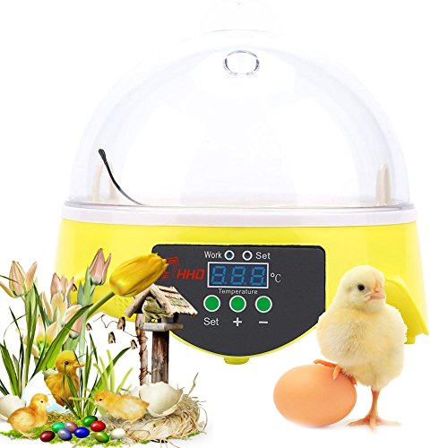 Wakects Mini Digital Incubadora de Capacidad de 7 Huevos Pollo Huevo Incubadora para Pollo Pato Máquina de Eclosión de Pájaro Incubación de Polluelos(Control de Temperatura Inteligente 20-50 °C)