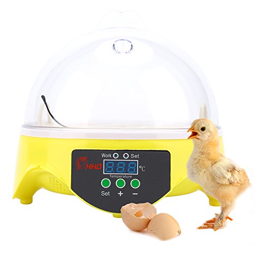 Wakects Mini Digital Incubadora de Capacidad de 7 Huevos Pollo Huevo Incubadora para Pollo Pato Máquina de Eclosión de Pájaro Incubación de Polluelos(Control de Temperatura Inteligente 20-50 °C)