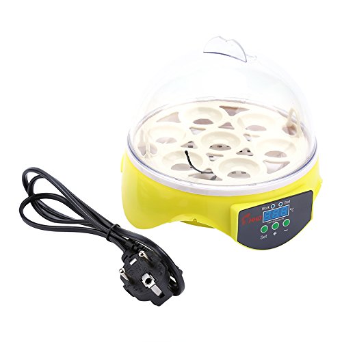 Wakects Mini Digital Incubadora de Capacidad de 7 Huevos Pollo Huevo Incubadora para Pollo Pato Máquina de Eclosión de Pájaro Incubación de Polluelos(Control de Temperatura Inteligente 20-50 °C)