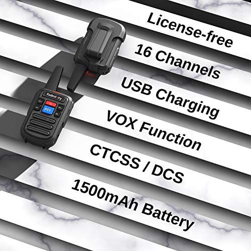 Walkie Talkie Radioddity PR-T5 Recargable PMR446 16 Canales Profesional Transmisores-receptores 1500mAh CTCSS DCS (2 pcs)