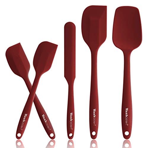 Wanbasion 5 Piezas Rojo Espatula de Silicona para Cocina Repostería Goma, Juego de Espatula de Silicona para Cocina Resistente, Espatula de Silicona para Cocina Profesional Grande sin Bpa