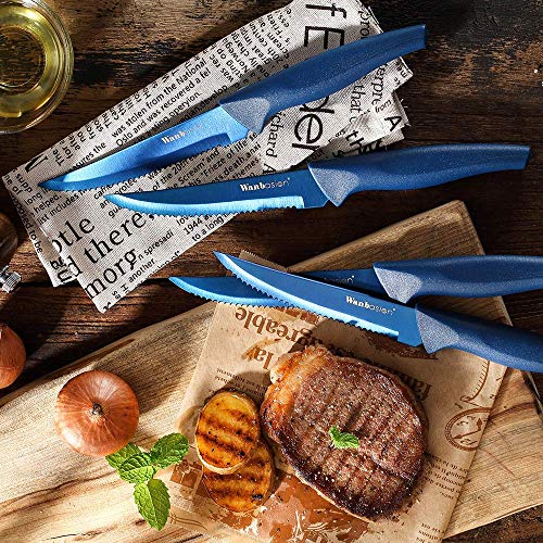 wanbasion 8 Piezas Azul Cuchillos De Carne Acero Inoxidable Cortar, Set De Cuchillos De Mesa Sierra, Juego De Cuchillos para Filetear Carne Arcos Cocina Filo