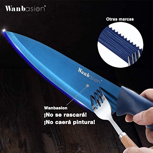 wanbasion Azul Juego de Cuchillos de Cocina Acero Inoxidable, Set de Cuchillos de Cocina Profesional Chef, Juego de Cuchillos de Cocina Los Mejores Cocinero a Prueba de Herrumbre