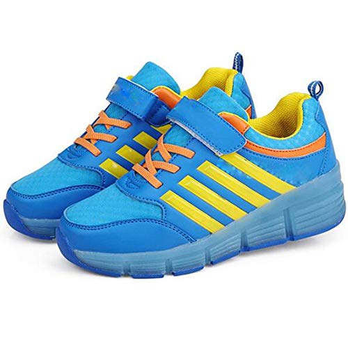 WANGT Zapatos de Roller,Automática de Skate Zapatillas,Led Luces Rueda única retráctil Running Zapatillas,Usado para Niños Niña Deportes de Exterior Gimnasia,Azul,40