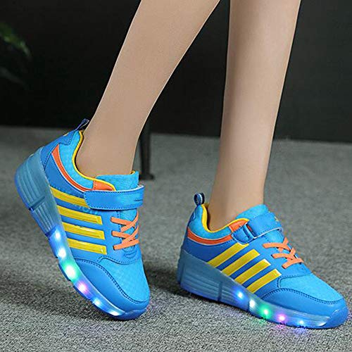 WANGT Zapatos de Roller,Automática de Skate Zapatillas,Led Luces Rueda única retráctil Running Zapatillas,Usado para Niños Niña Deportes de Exterior Gimnasia,Azul,40