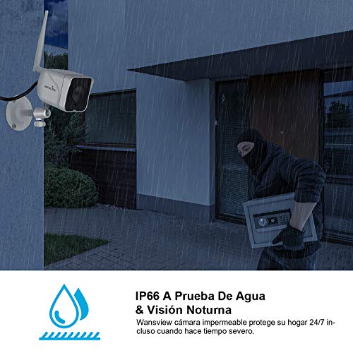 Wansview Cámara Vigilancia WiFi Exterior, 1080P Cámara IP WiFi de Seguridad con Visión Noturna Detección de Movimiento Audio Bidireccional, Soporta Alexa RTSP Onvif, IP66 Impermeable, W6 (Blanco)