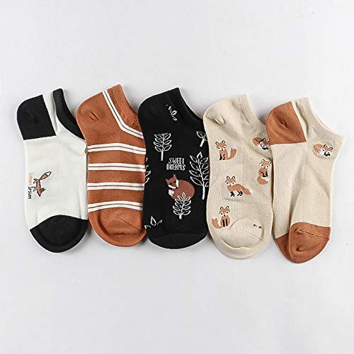 Warmwin 5 Pares/Juego de Calcetines Femeninos Fox Flamingo Calcetines de algodón de Animales Lindos Calcetines Divertidos Casuales Femeninos Calcetines de Primavera y Verano Estilo Hongo cocido 1