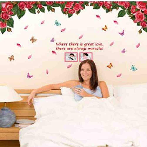 WDQTDY Vinilo Romántico Rosa Flor Amor 3D Adhesivo de Pared Decoración del Hogar Salón Dormitorio Cocina Mariposa Tienda Adhesivos Regalo Día de la Madre,SK9237