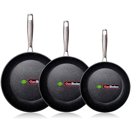 WECOOK EcoChef Titanio Set Juego 3 Sartenes 18-20-24 cm Aluminio Forjado, inducción, 5 Capas Antiadherente sin PFOA, Limpieza lavavajillas Apta para Todas Las cocinas, vitroceramica, Gas