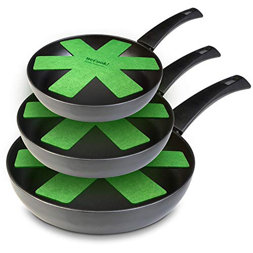 WECOOK Ecogreen Set Juego 3 Sartenes 18-20-24 cm Aluminio, inducción, Antiadherente ecológico sin PFOA, Limpieza lavavajillas Apta para Todas Las cocinas, vitroceramica, Gas, Negro