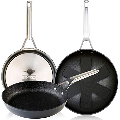 WECOOK Ecosteel Set Juego 3 Sartenes 18-20-24cm inducción, 3 Capas Antiadherente Titanio sin PFOA, 4,2mm Espesor, Mango Acero INOX, Apta Todas Las cocinas, vitroceramica, Gas, Horno