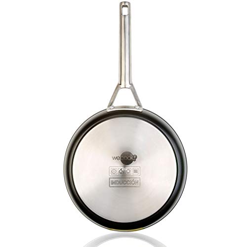 WECOOK Ecosteel Set Juego 3 Sartenes 18-20-24cm inducción, 3 Capas Antiadherente Titanio sin PFOA, 4,2mm Espesor, Mango Acero INOX, Apta Todas Las cocinas, vitroceramica, Gas, Horno