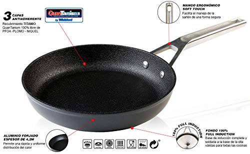 WECOOK Ecosteel Set Juego 3 Sartenes 20-24-28 cm inducción, 3 Capas Antiadherente Titanio sin PFOA, 4,2mm Espesor, Mango Acero INOX, Apta Todas Las cocinas, vitroceramica, Gas, Horno