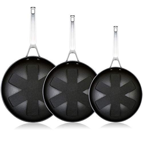 WECOOK Ecosteel Set Juego 3 Sartenes 20-24-28 cm inducción, 3 Capas Antiadherente Titanio sin PFOA, 4,2mm Espesor, Mango Acero INOX, Apta Todas Las cocinas, vitroceramica, Gas, Horno