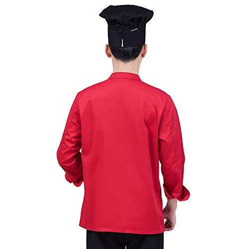 wei Señoras Chef Saco Chaqueta Bordado Comida Servicio Cocina Uniforme Ropa Prima Humedad Mecha Tela Cocinar Camisas,Rojo,M