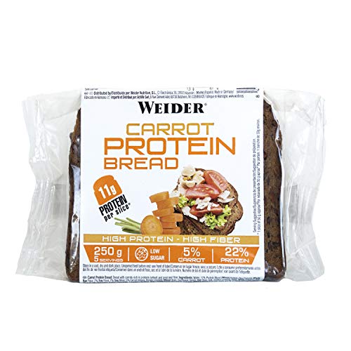 Weider Pan Proteico con 11g de proteína y un 5% de zanahoria por rebanada. Con mucha fibra y bajo en azúcares. (5x250 g)