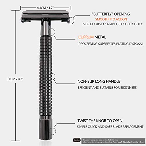 WEISHI Navajas Barberas Clásicas - Largo Manejar Maquinilla de afeitar apertura de mariposa tradicional de doble filo