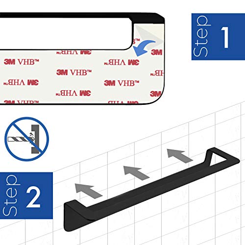 WEISSENSTEIN Repisa baño Adhesiva de Acero Inoxidable | Balda baño negra de Pared 24cm | Estante baño sin Taladro | Balda adhesiva pared negra