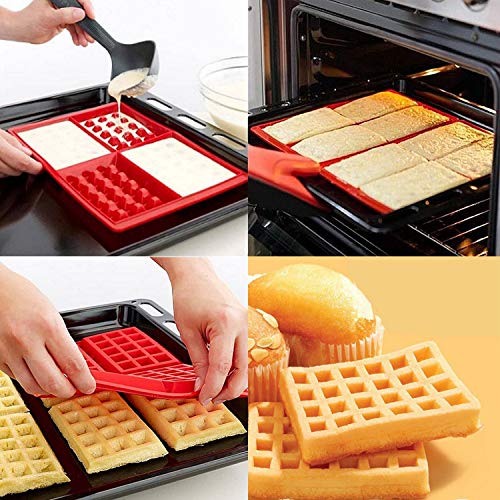 WELLXUNK Molde Gofres Silicona, Moldes Waffle, Galletas para Tarta Muffin Cocina Herramientas, para Lavavajillas, Horno, Microondas, Refrigerador