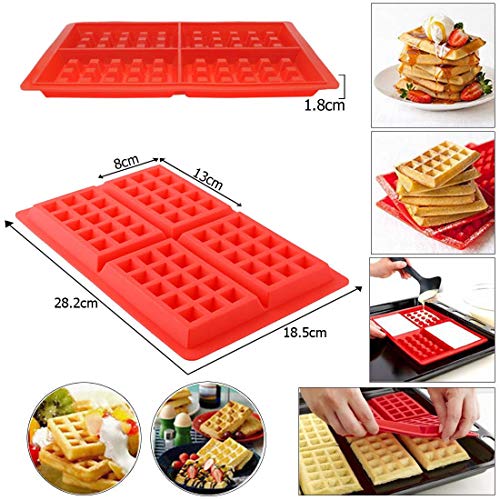 WELLXUNK Molde Gofres Silicona, Moldes Waffle, Galletas para Tarta Muffin Cocina Herramientas, para Lavavajillas, Horno, Microondas, Refrigerador