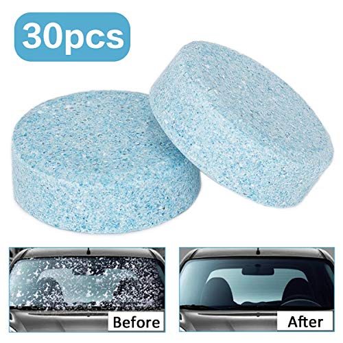 Wemk 30 Piezas Pastillas de Limpieza de Coche Limpiador Sólido de Coche Limpiacristales de Coche Pastillas Concentradas Efervescentes Multifuncionales de Limpieza (Igual a 120 Litros de Líquido)