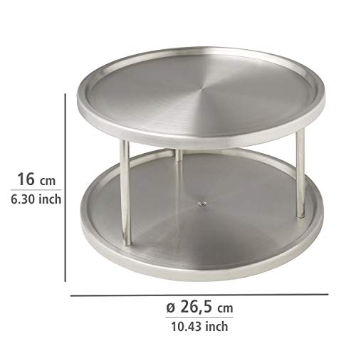 WENKO 2335100 Torre circular para armarios Duo - 2 bandejas giratorias, Acero inox, 26.5 x 15.5 Plata mate