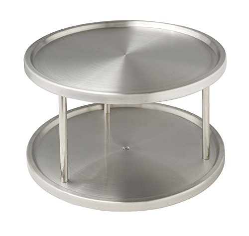 WENKO 2335100 Torre circular para armarios Duo - 2 bandejas giratorias, Acero inox, 26.5 x 15.5 Plata mate