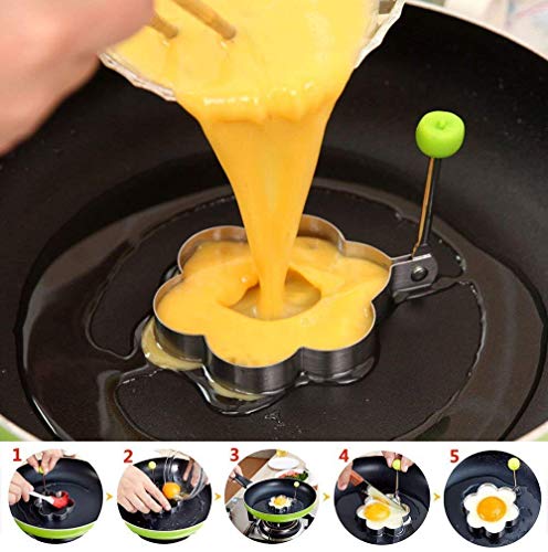 WENTS Juego de 4 vasos de silicona para huevos y 4 moldes de huevo frito de acero inoxidable antiadherente con mango para hacer tartas, tortitas, galletas, huevos fritos