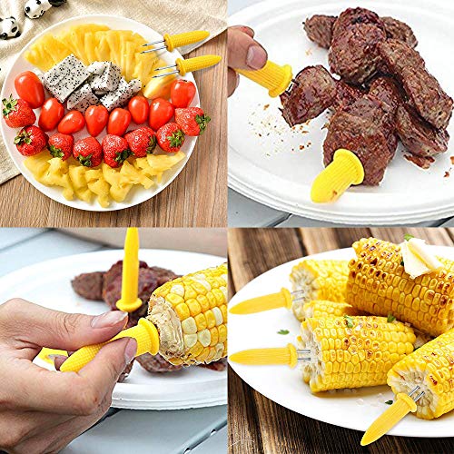 Wenxiaw Maiz Accesorios Barbacoa Tenedor de Fruta Pinchos para Mazorcas de Maíz Apto para Caliente Perro Tenedores de Carne Cocina Barbacoa Accesorios Cocina Fiesta, Amarillo (30 Unidades)