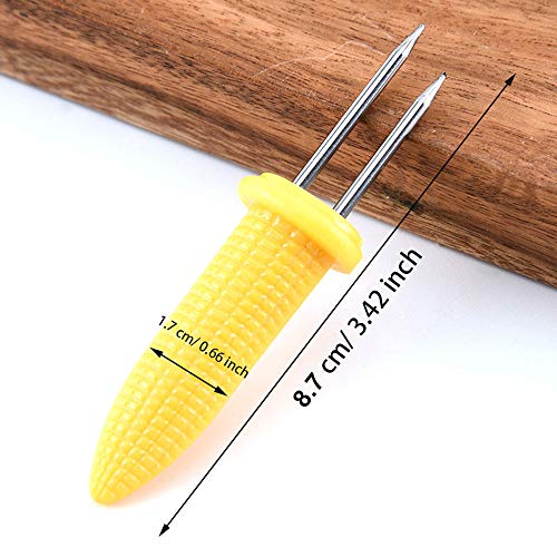 Wenxiaw Maiz Accesorios Barbacoa Tenedor de Fruta Pinchos para Mazorcas de Maíz Apto para Caliente Perro Tenedores de Carne Cocina Barbacoa Accesorios Cocina Fiesta, Amarillo (30 Unidades)