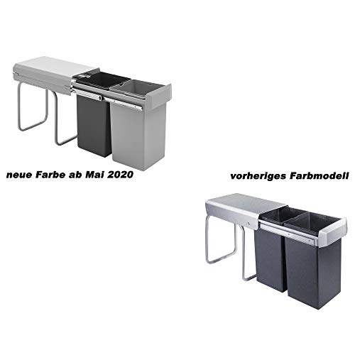 Wesco New Double-Boy - Cubo de basura integrado (2 compartimentos de 15 L), material plástico, Plata/antracita