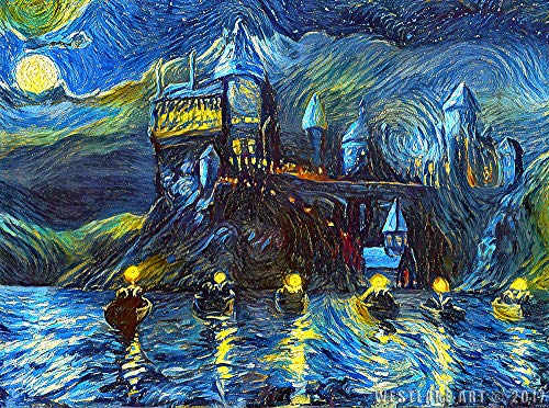 westlake art Noche Estrellada Noche Castillo Barcos-11x17 Lámina-mágico Mercancía, Van Gogh Noche Estrellada, Ventilador, cumpleaños, Regalo-sin Marco 11x17 Pulgadas