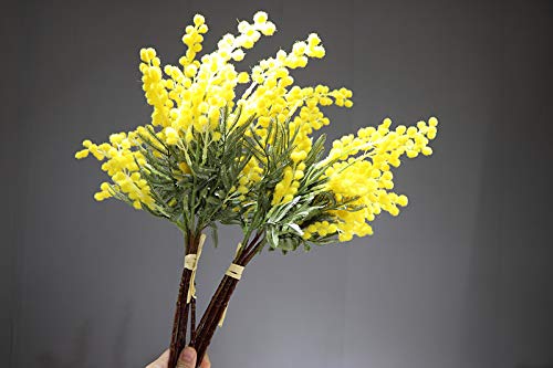 whbage Flores secas 5 Piezas de Felpa Acacia Amarillo Mimosa Spray Cherry Artificial Wedding Flower Party Event Decor