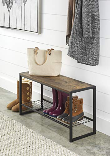 Whitmor Entryway Bench w/Shoe Storage Banco de Entrada Industrial Moderno con Almacenamiento de Zapatos, aglomerado, marrón