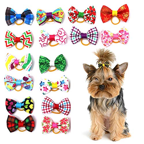 wiFndTu – Lote de 20 lazos para el pelo de mascotas con lazo de goma para mascotas con diseño de lazo para el pelo de mascotas, accesorios para cachorros, ositos, Yorkie Teddy Cat