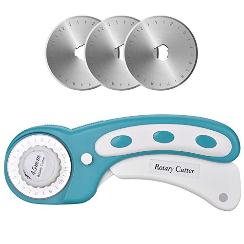 Willingood Rotary Cutter, 45mm Cúter Rotativo con Cuchilla Circular Cortador Redondo Papel con 3 Cuchillas de Repuesto para Cortador Giratorio, Y Materiales Para Cortar Tela Cuero Scrapbooking