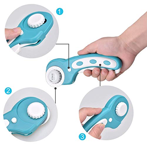 Willingood Rotary Cutter, 45mm Cúter Rotativo con Cuchilla Circular Cortador Redondo Papel con 3 Cuchillas de Repuesto para Cortador Giratorio, Y Materiales Para Cortar Tela Cuero Scrapbooking